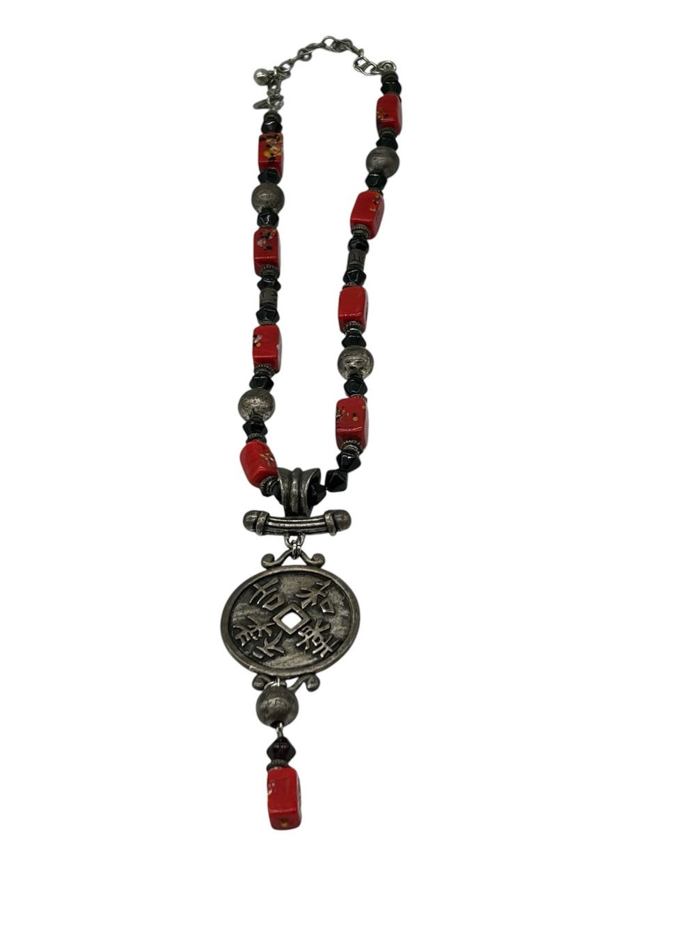 Chico's Necklace Asian Motif Drop Pendant Beading